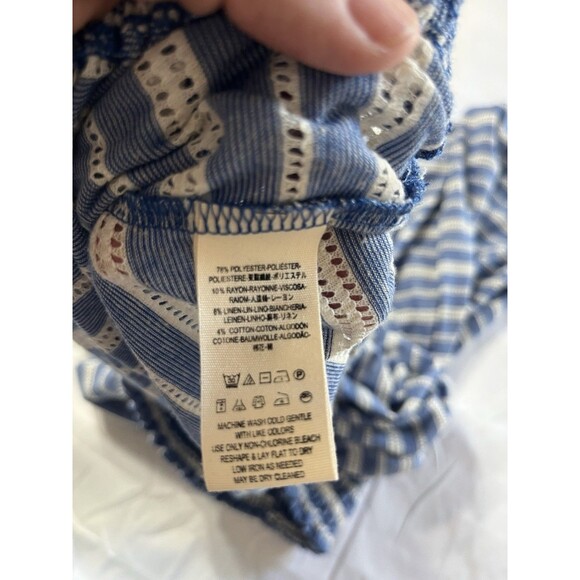 Free People Azalea Stripe Top Size Small Oversized Boho Blue & White - Picture 9 of 10